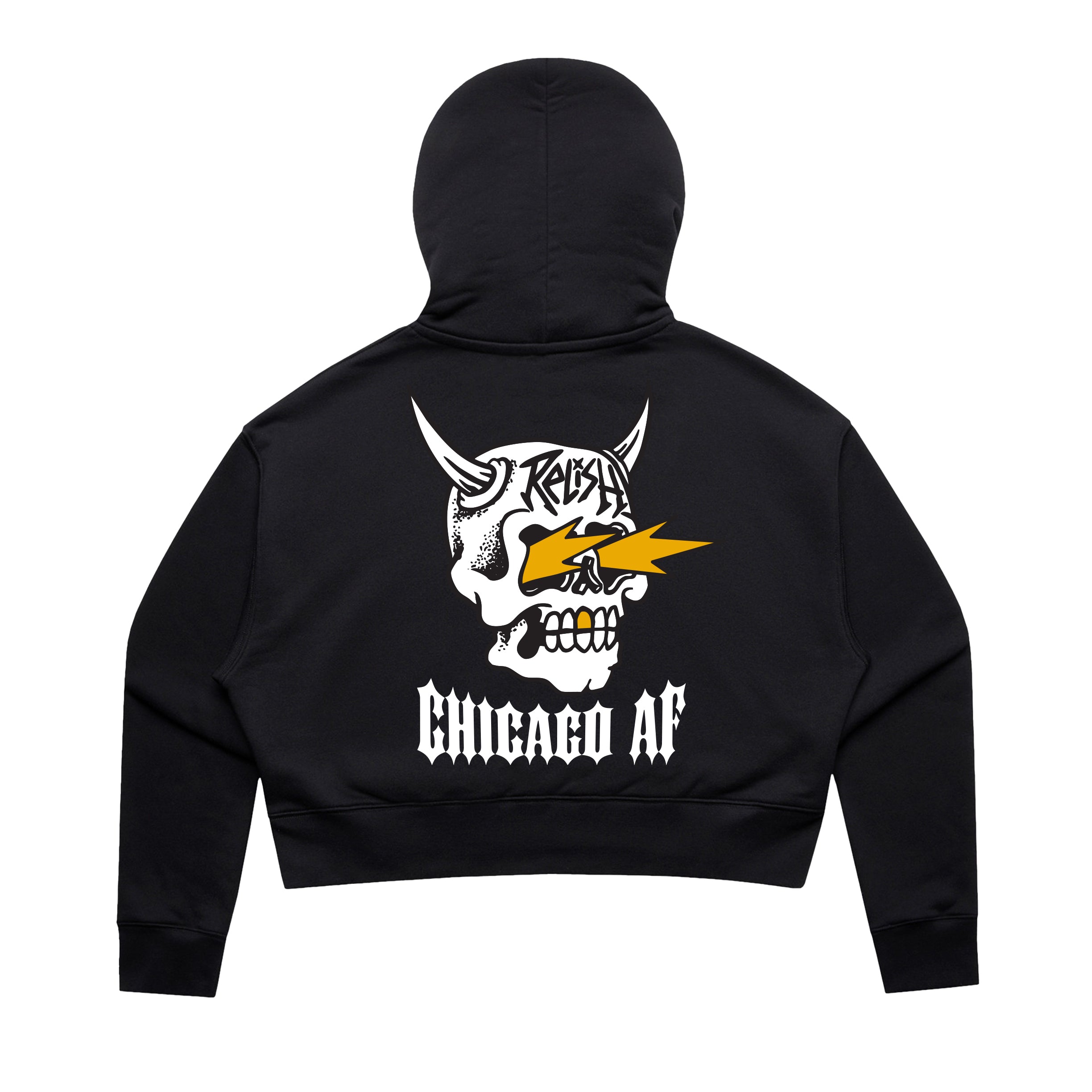 horned skull chicago af crop hoodie black