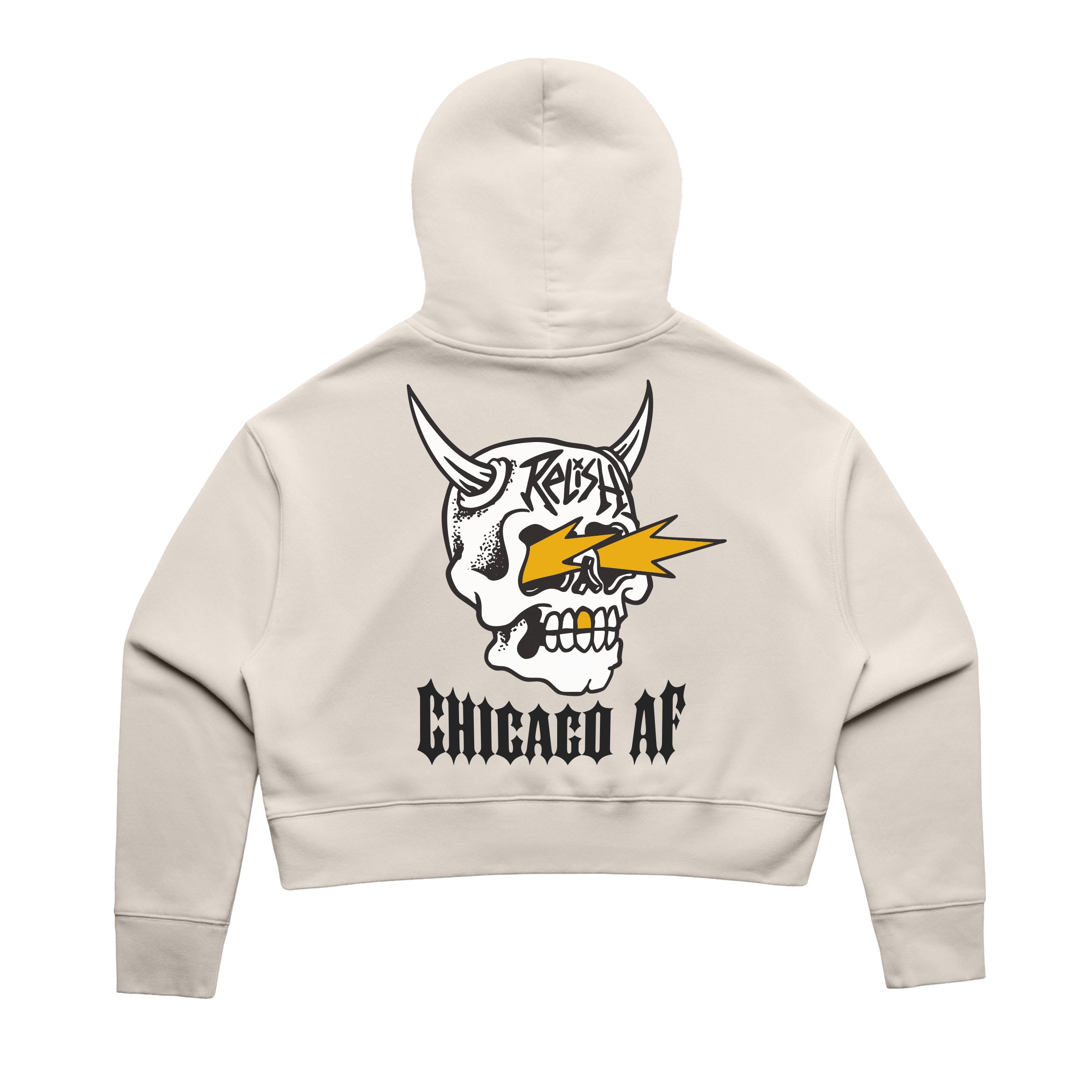 horned skull chicago af crop hoodie bone